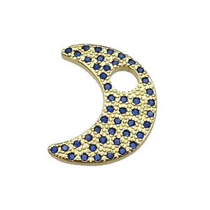 copper moon pendant pave blue zircon, gold plated, approx 15-20mm