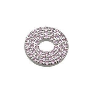 copper circle pendant pave zircon, platinum plated, approx 13mm dia