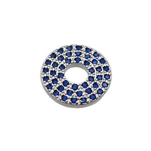 copper circle pendant pave blue zircon, platinum plated, approx 13mm dia