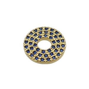 copper circle pendant pave blue zircon, gold plated, approx 13mm dia