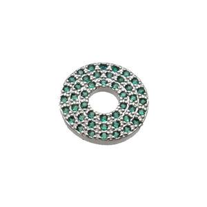 copper circle pendant pave green zircon, platinum plated, approx 13mm dia