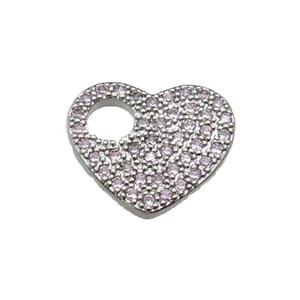 copper Heart pendant pave zircon, platinum plated, approx 11-13mm