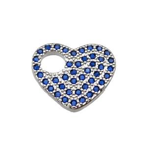 copper Heart pendant pave blue zircon, platinum plated, approx 11-13mm