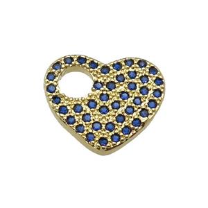 copper Heart pendant pave blue zircon, gold plated, approx 11-13mm