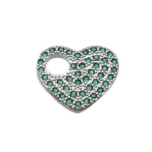 copper Heart pendant pave green zircon, platinum plated, approx 11-13mm