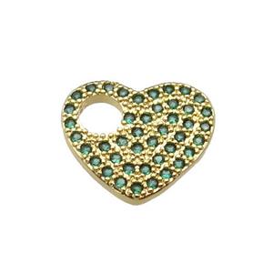 copper Heart pendant pave green zircon, gold plated, approx 11-13mm