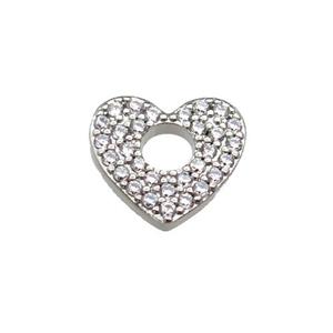 copper Heart pendant pave zircon, platinum plated, approx 13.5mm