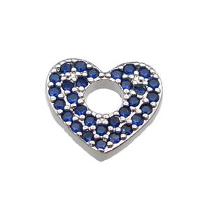 copper Heart pendant pave blue zircon, platinum plated, approx 13.5mm