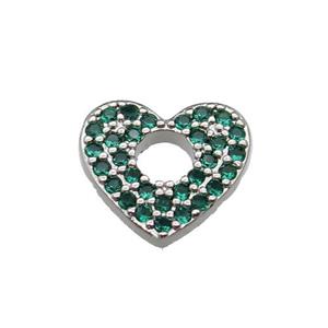 copper Heart pendant pave green zircon, platinum plated, approx 13.5mm