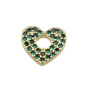 copper Heart pendant pave green zircon, gold plated, approx 13.5mm