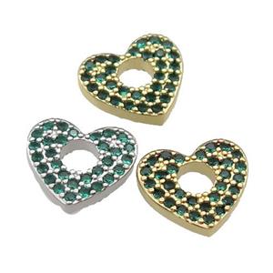 copper Heart pendant pave green zircon, mixed, approx 13.5mm