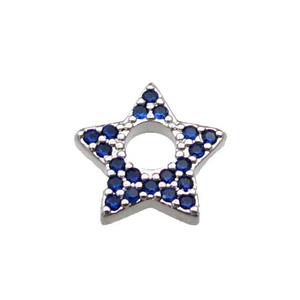 copper star pendant pave blue zircon, platinum plated, approx 13.5mm