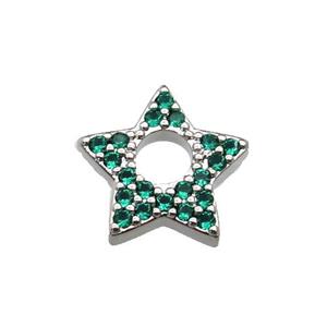 copper star pendant pave green zircon, platinum plated, approx 13.5mm
