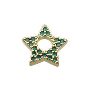 copper star pendant pave green zircon, gold plated, approx 13.5mm