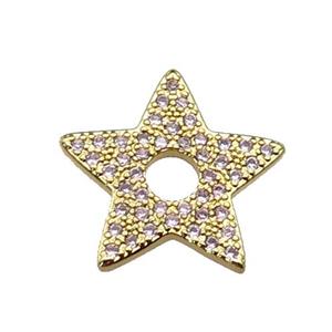 copper star pendant pave zircon, gold plated, approx 17mm