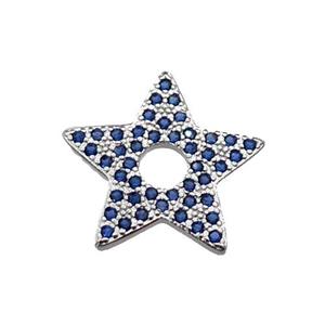 copper star pendant pave blue zircon, platinum plated, approx 17mm
