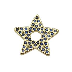 copper star pendant pave blue zircon, gold plated, approx 17mm