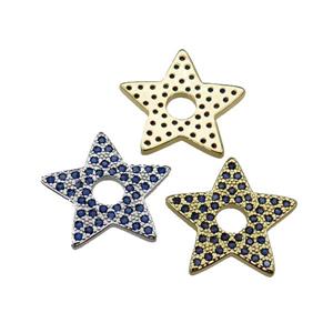 copper star pendant pave blue zircon, mixed, approx 17mm