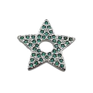 copper star pendant pave green zircon, platinum plated, approx 17mm