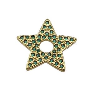 copper star pendant pave green zircon, gold plated, approx 17mm