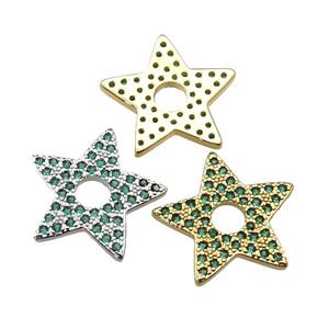 copper star pendant pave green zircon, mixed, approx 17mm