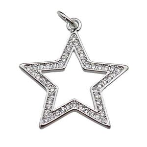 copper star pendant pave zircon, platinum plated, approx 21mm