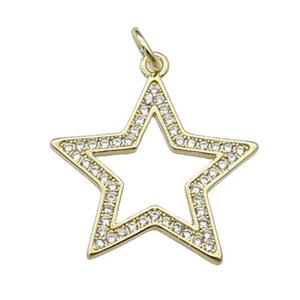 copper star pendant pave zircon, gold plated, approx 21mm