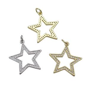 copper star pendant pave zircon, mixed, approx 21mm