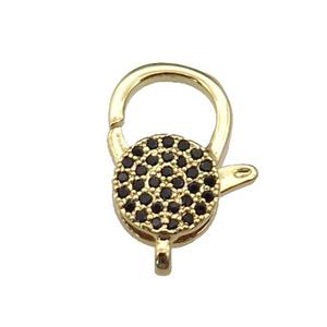 copper Lobster Clasp pave zircon, gold plated, approx 11-17mm