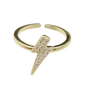 copper Ring pave zircon, lightning, adjustable, gold plated, approx 8-15mm, 18mm dia