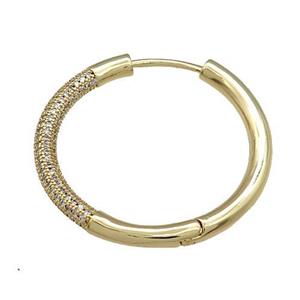copper Hoop Earring pave zircon, gold plated, approx 35mm dia