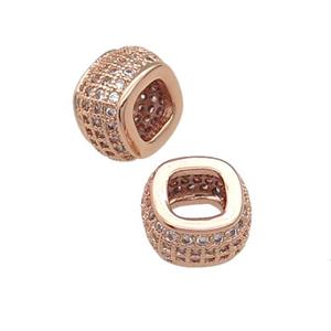 copper rondelle beads pave zircon, large hole, rose gold, approx 11mm, 6mm hole