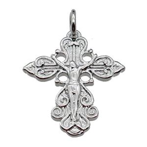 copper crucifix cross pendant, jesus, platinum plated, approx 17-18mm