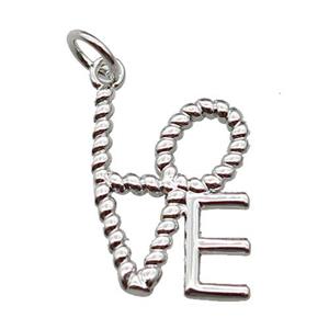 copper LOVE pendant, platinum plated, approx 12-16mm