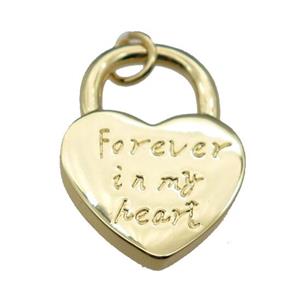 copper Heart Lock pendant, gold plated, approx 20-28mm