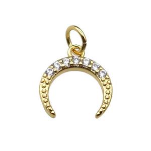 copper crescent moon pendant paved zircon, gold plated, approx 12mm