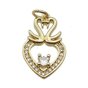 copper Heart pendant paved zircon, swan, gold plated, approx 12-20mm