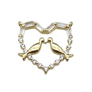 copper Heart pendant pave zircon, couple birds, gold plated, approx 17-18mm