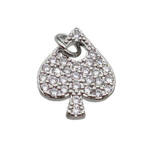 copper Heart pendant pave zircon, platinum plated, approx 12-15mm