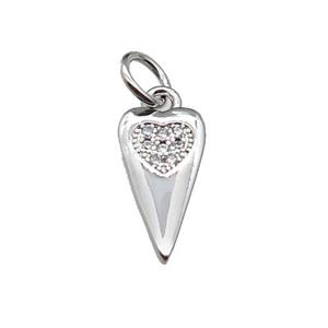 copper dart heart pendant pave zircon, platinum plated, approx 7-13mm