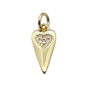 copper dart heart pendant pave zircon, gold plated, approx 7-13mm