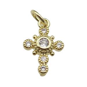 copper cross pendant pave zircon, gold plated, approx 10-12mm