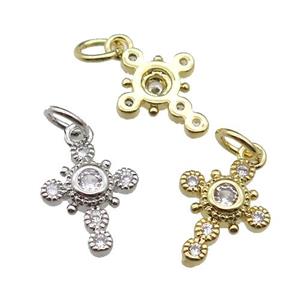 copper cross pendant pave zircon, mixed, approx 10-12mm