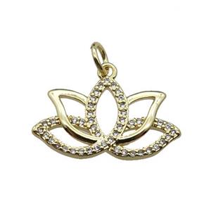 copper Lotus pendant pave zircon, gold plated, approx 12-21mm