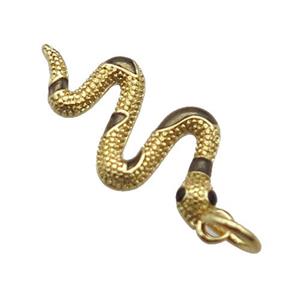 copper Snake pendant, coffee enamel, gold plated, approx 10-20mm