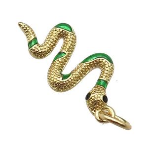 copper Snake pendant, green enamel, gold plated, approx 10-20mm