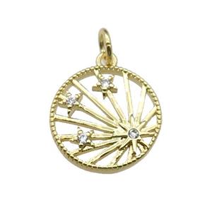 copper circle star pendant pave zircon, gold plated, approx 15mm dia
