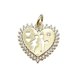 copper Heart pendant pave zircon, couple, gold plated, approx 16mm
