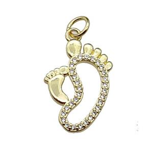 copper babyfeet pendant pave zircon, gold plated, approx 13-19mm