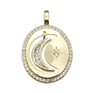 copper Moon star pendant pave zircon, gold plated, approx 18-20mm
